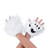 Cute Faux Fur Cat Claw Gloves Bear Fox Fursuit Paws Mittens Furry Wolf Lion Animal Halloween Cosplay Costumes Plush Winter Warm Fingerless Gloves Xmas Fancy Dress Party Accessories for Women Girls