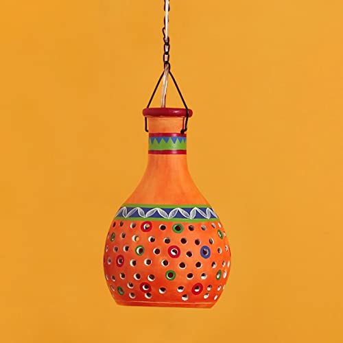 Image of AAKRITI ART CREATIONS Tangerine Gourd Handcrafted Hand-Painted Terracotta Pendant Lamp for Living Room Ceiling | Hanging Lights for Living Room | Pendant Lights for Ceiling | Home Decoration Items