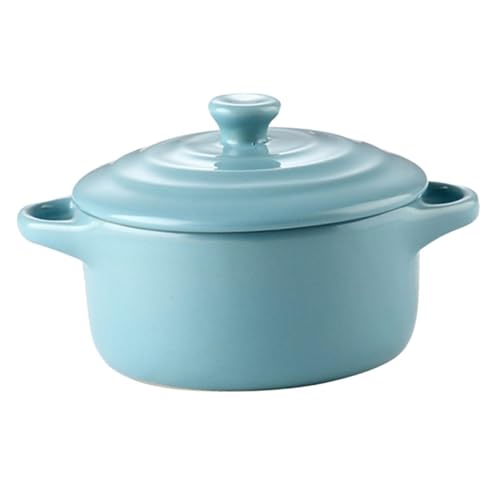 MGHRUEWH Cuenco De Cerámica para Sopa Apto para Microondas, con Doble Asa Y Tapa, Resistente Y Seguro para La Cocina.,Blue1