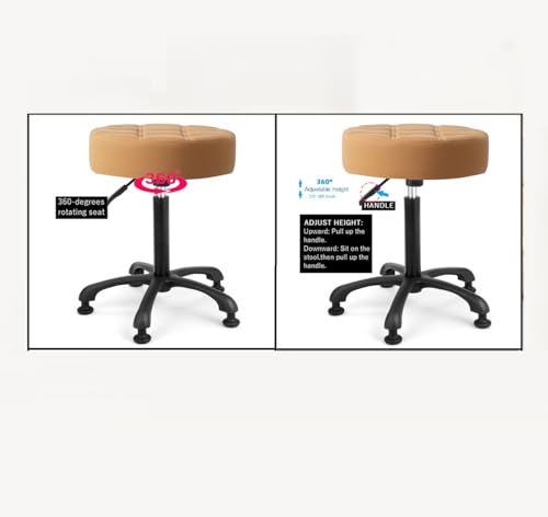 Image of Height Adjustable Heavy Duty Stools Salon Stool Chair with Bell Glides for Home Bar Kitchen Office Shop Tattoo Lash Tech Pedicure (Camel with Bell Glides, Height 22 to 30 in)
