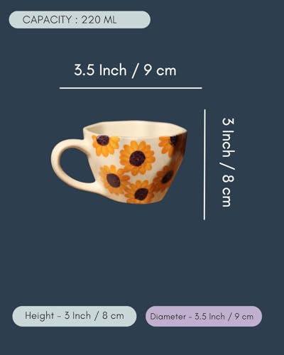 Image of WEAVING HOMES Handcrafted Ceramic Mug & Dessert Plate to Gift to Best Friend and Love Microwave Safe Surajmukhi Mug & Dessert Plate (Set of 2, Multicolor)
