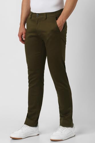 Image of Peter England Men's Super Slim Fit Stretchable Cotton Satin Casual Trousers | Office Sleek & Trendy Look