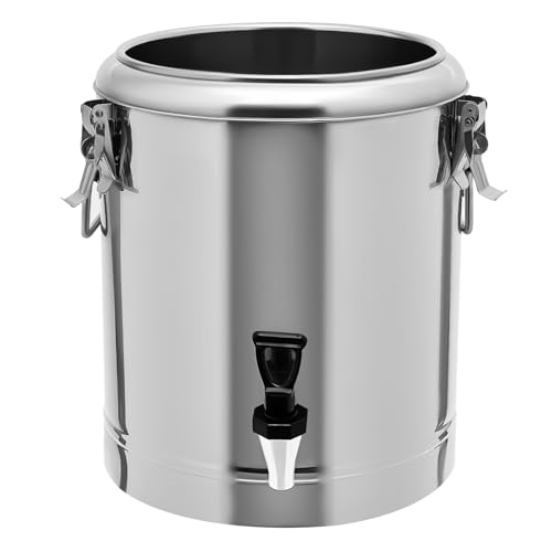 14L Edelstahl Isolierbehälter mit Zapfhahn, Vacuum Behälter für Heiße und Kalte Getränke für Suppen Warmhalten und Getreide Aufbewahrung, Edelstahleimer Dichtender Deckel für Veranstaltungen