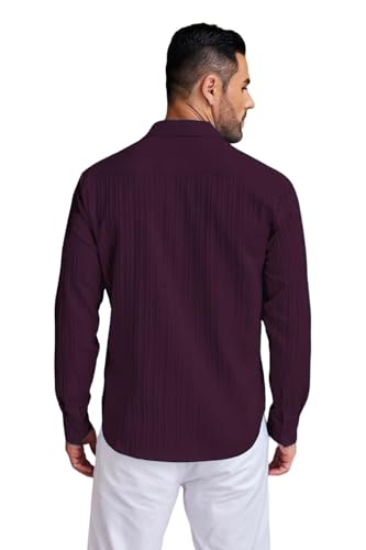 Image of DEELMO Men's Casual Button Down Shirts Long Sleeve Linen Shirt Fashion Textured Beach Summer Shirt