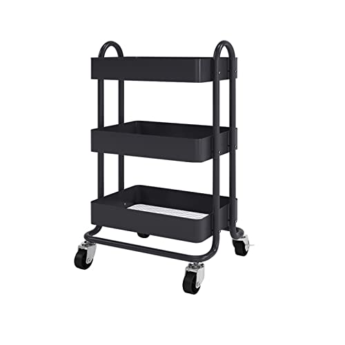 LGESR Carrito de Servicio, Carrito de Servicio de 3 Niveles con 2 Frenos y Compartimentos de plástico para Cocina, baño y Espacios Estrechos. Fácil de Montar.