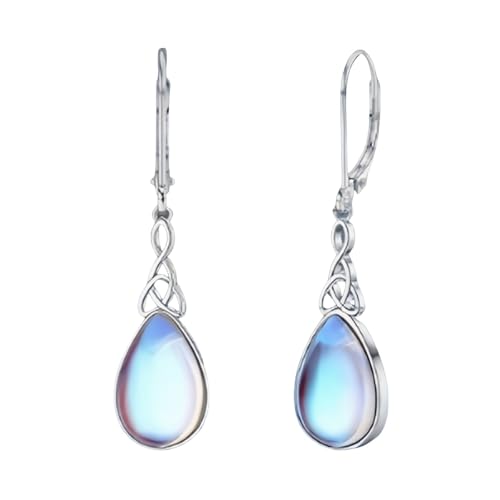 Image of Sterling Silver Earrings For Women Dangling,Crystal Zircon Drop Dangle Leverback Earrings Hypoallergenic Drop Earrings Teardrop Oval Pear Gemstone Birthstone Dangly Hanging Earrings Valentine'S Day