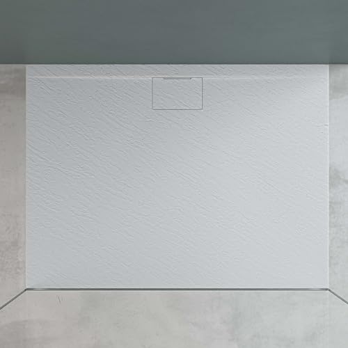 Mai & Mai Duschtasse Duschwanne aus Mineralguss BxTxH: 100x140x3 cm Mineralgusswanne in Weiß DIN-Anschlüsse inkl. Ablaufgarnitur Geoma07 – Bild 4