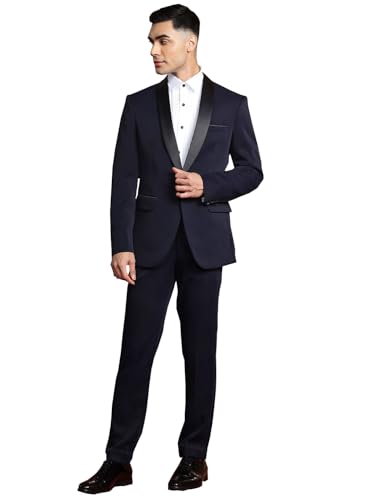 Image of MANQ Men's Solid Tuxedo Suit, Mandarin Collar, Five Pockets, Long Sleeves