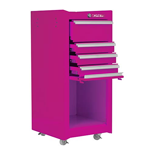The Original Pink Box PB1804R 16-Inch 4-Drawer 18G Steel Rolling Tool/Salon Cart, with Bulk Storage, Pink