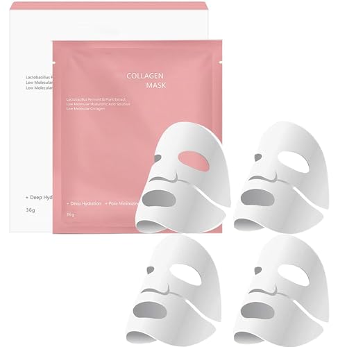 ARCHIDATE 4PCS Collagen Maske Gesicht Overnight - Feuchtigkeitsmaske Kollagen Gesichtsmaske - Anti-Falten Gesichtsmaske - Frauen Hautpflege Maske - Masken Beauty Glatte Straffend Haut Kollagenmaske