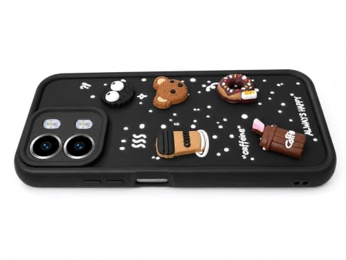 Image of Bintage Cute Fun Taddy Cartoon 3D Ball Bear Milk Cake Coffee Silicon Case Full Body & Camera Protection Back Cover Compatible for Oppo A6s 5G / A6 5g / K14 5G - Black