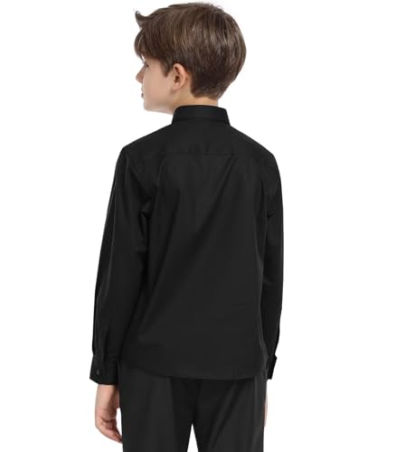 Boys Shirt with Pocket Solid Long Sleeve Button Down Uniform Shirts for Toddlers Teens (2-18 Years)4