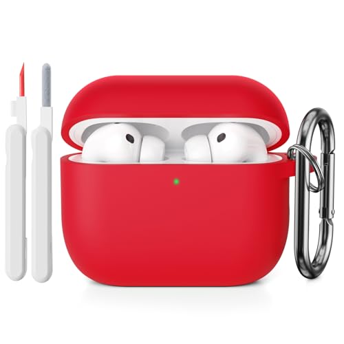 KOKOKA Custodia Case Compatibile con AirPods Pro 3 con Kit di Pulizia, Case Cover Protettiva in Morbido Silicone per AirPods Pro 3ª Generazione con Moschettone, LED Anteriore Visibile, Rosso
