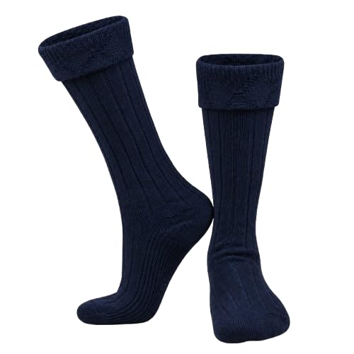 Highland Scottish Wool Blend Kilt Hose for Men Ribbed Socks for UK Shoe Sizes (UK Alpha M Regular Regular Blue)