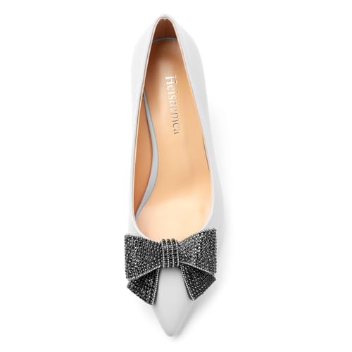 Image of Heels for Women Closed Patent Pointed Toe Bow Pumps Slip on Kitten Low Heels Wedding Party Dress Office Shoes 2.5Inch