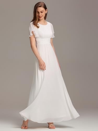Image of Ever-Pretty Women's Spring Elegant Round Neck Short Sleeve Chiffon Empire Waist Floor Length Formal Dresses Bridesmaid Dress
