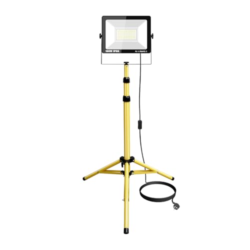 RIGIDON 100W projecteur led chantier avec trépied, 175V-265V 6000K étanche lampes de travail à led avec trépied télescopique pour garage jardin construction atelier...