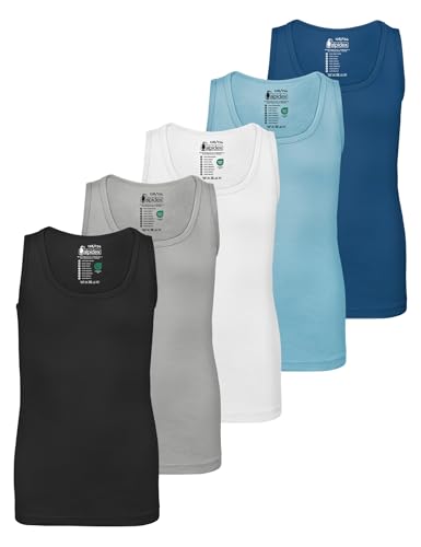 ALPIDEX Jungen Unterhemd 5er Set 100% Baumwolle Tank Top Trägertop Bequeme Classic Achselhemden Ärmellose Kinder Unterhemden, Größe:128-134, Farbe:Water