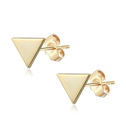 Womens Sterling Silver Delta Triangle Studs Push-Back Earrings in Sterling Silver 14K Yellow Gold...