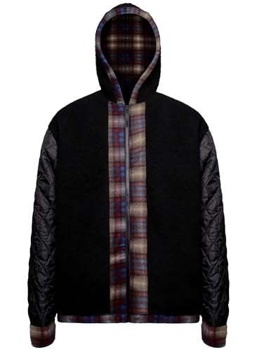 Image of Yasumond Mens Hoodies Fleece Jacket Plaid Flannel Heavy Sherpa Lined Hooded Zip Up Warm Winter Coats Big Tall