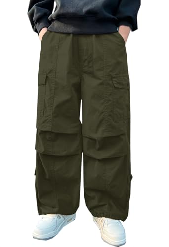 Joe Wenko Boys Baggy Parachute Pants Casual Loose Cargo Pants with Pockets,6-14 Years