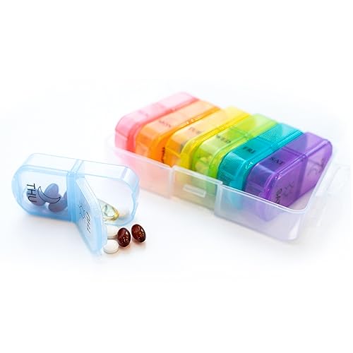 Santek ピルケース 薬ケース 携帯用 お薬カレンダー 1週間タイプ 飲み忘れ防止 薬入れ 1日4回 (レインボーミニボックスタイプ)