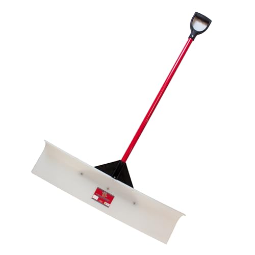 Bully Tools High Molecular Weight Snow Pusher/Plow with Fiberglass D-Grip Handle for Large Sidewalk Driveways (36