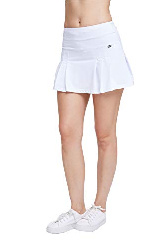 EZ-Joyce Women's Pleated Athletic Skort Tennis&Golf Active Skirt with Pockets Built in Shorts, White, US S(Waist 26.77
