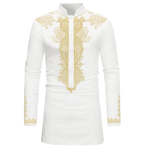 HEFASDM Men's African Dashiki 2 Piece Suit Traditional Long Sleeve Kurta and Pants Outfits Set3