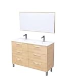 Dimensions adaptées : Avec des dimensions de H88 x L120 x P46 cm, ce meuble est conçu pour s'adapter à la plupart des espaces de salle de bain. Les 5 pieds en aluminium de 12 cm, dont un pied en renfort central, assurent une stabilité optimale tout en ajoutant une touche moderne. Notez que le meuble est vendu sans bonde ni robinetterie, et la visserie de fixation murale n'est pas fournie, ce qui vous permet de personnaliser votre installation selon vos besoins.