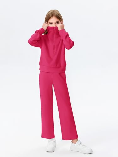 Image of Haloumoning Girls 2 Piece Outfits Sweatsuit Half Zip Long Sleeve Sweatshirts Sweatpants Tracksuit Sets 5-14 years