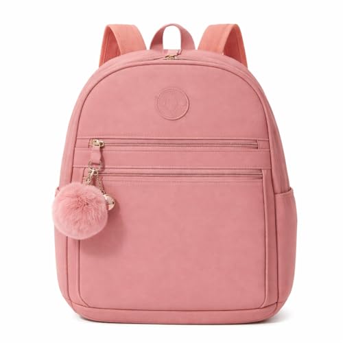 Mochila Pequena Feminina em Tactel com Pompom Premium Impermeável, Leve e Resistente, Design Moderno com Zíper Reforçado, Mochilinha de Nylon Resistente a Água (Rosa)