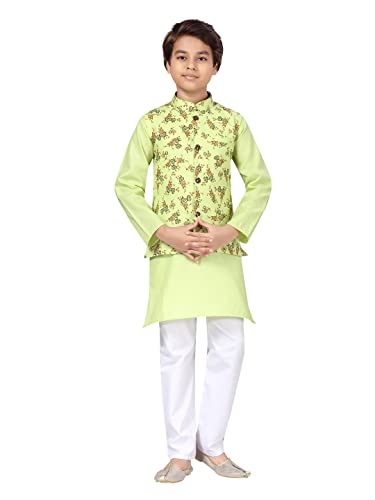 Image of Aarika Boys Light Green & White Color Sherwani With Pyjama & Waistcoat
