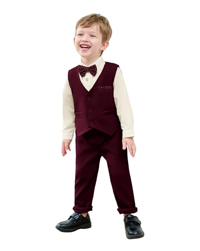 Image of nilikastta Toddler Baby Boy Clothes Suit Gentleman Wedding Outfits Formal Dress Shirt /Bowtie /Vest /Suspender Pants 1-9 Years