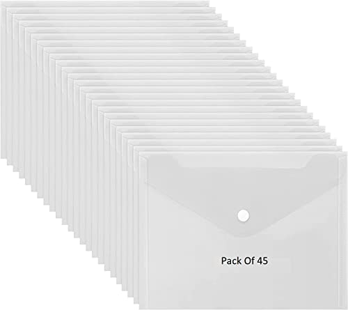 Image of A5 FD Size Envelope Design File Folder Clear Holder Storage Case for Paper Document Bag PassBook, Cheque Book Snap Button Folder Clear Plastic Container - Pack of 45