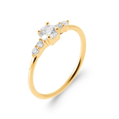 Bague zirconium plaqué or anneau fin brillant style solitaire de fiançailles pour femme