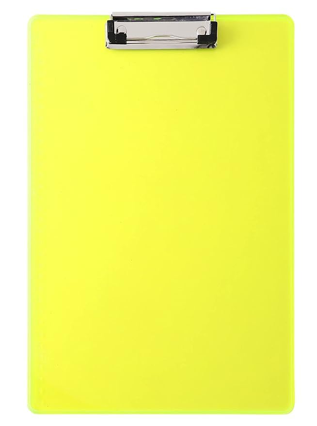 Image of Cubic Umi Fluorescent Green Semi Transparent Acrylic Clipboard Exam - A4 Size Writing Pad with Strong Metal Clip for Students & Office Use