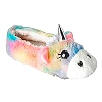 A2Z 4 Kids Girls Ballet Slipper Cute Unicorn Novelty Rainbow Shoes Warm Fuzzy Long Pile Plush Upper House Slippers Anti Slip 3D Unicorn Bedroom Shoes Girls Soft Cosy Lined Winter Household Slippers