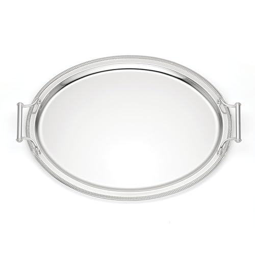 Image of Reed and Barton Kitchen and Dining, Gallery Oval Silverplate Tray with Handles, Silverplated Material, Handwash, Serving Trays, Round Tray, Home & Kitchen Accessories (Silver, 1 Piece, 13x17 Inch)
