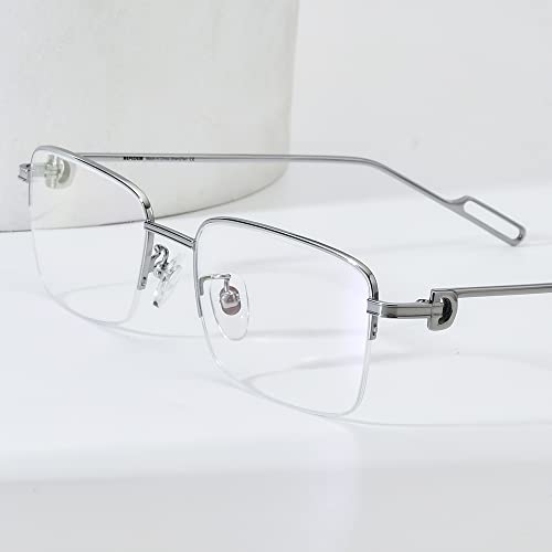 Image of HEPIDEM Vintage Style Rectangular Metal Eyeglasses for Men,Half Semi Rimless Square Optical Glasses Frame