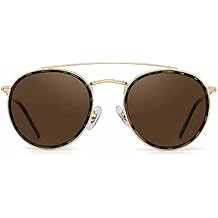JIM HALO Small Polarized Round Sunglasses for Women Vintage Double Bridge Frame