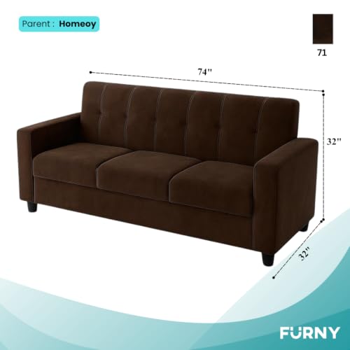 Image of FURNY Asano 3 Seater Fabric Sofa Set (Brown) | Durable Comfort | Modern Design | Ideal for Living Room