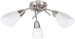 MiniSun Modern 3 Way Brushed Chrome Curved Arm Cross Over Design Flush Ceiling Light Fitting with Frosted Glass Shades - Complete with 4w LED Golfball Bulbs [3000K Warm White]