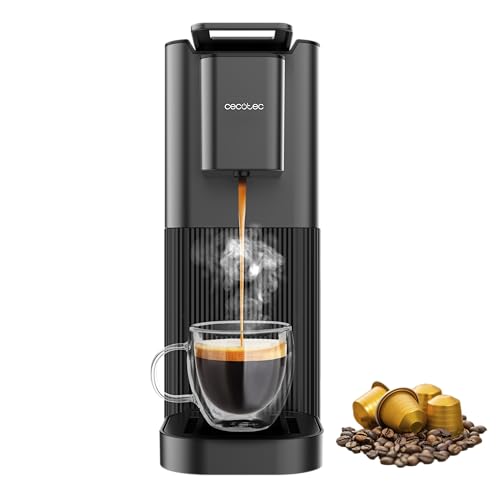Cecotec Cafetera de Cápsulas Power Caps 20 Cream. 1400W, 20Bares, Compatible Cápsulas Nespresso, Depósito Agua 700ml, Thermoblock, Antideslizante, Altura Regulable, Fácil Limpieza