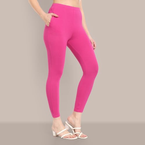Image of ONE SKY Women Ankle Length Leggings | Premium Cotton Modal Spandex Blend | High Waist Stretchable & Bio-Washed Fabric | Colour-Lock | Ethnic Leggings for Women