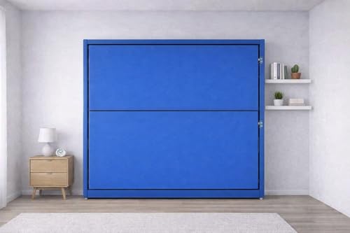 -Dream- Litera Plegable de Pared Que Ahorra Espacio, 2 Camas Individuales, con Escalera y barandilla de Seguridad, 209 x 198 x 35 cm, tapizado en Piel sintética. COLCHONES NO INCLUIDOS (Azul)