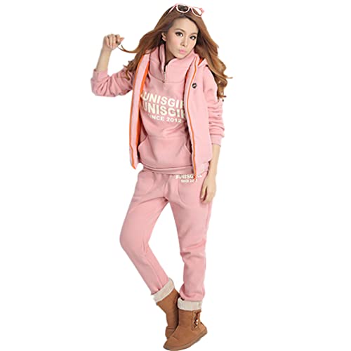 SUIUOI 3Pcs Chándal Casual Mujer,Sudadera con Capucha Gruesa de Invierno Conjunto Chaleco Chaqueta+Pantalones+Capucha Pullover Trajes Joggings,Sudadera & Pantalones de Deporte Cover
