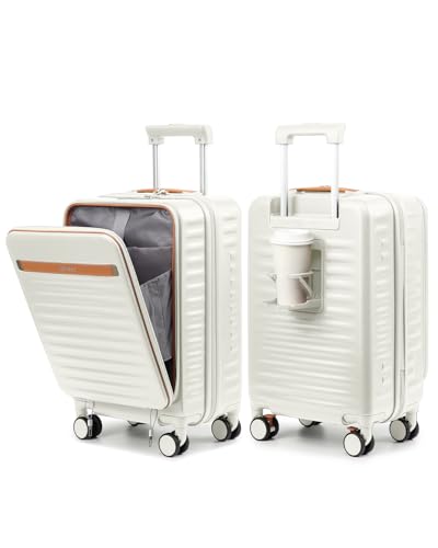 Joyway Mala de mão aprovada por companhias aéreas com compartimento para laptop e suporte de copo, mala de mão rígida de 50 cm com rodas giratórias e trava TSA para mulheres e homens, Bege, 20 Inch