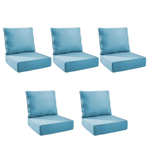 Image of Outdoor Cushion for Patio Furniture - 6 inch Thick Patio Chair Cushions with Water Resistant & Removable Cover, 28D High Density Sponge, 22x24 Outdoor Seat Cushions for Chair /Sofa| Light Blue | 5-Pack |