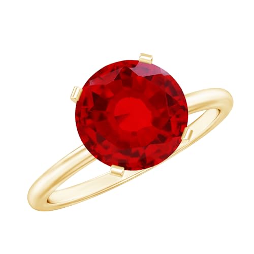 Certified Lab Grown Ruby 9 mm Round Shape Engagement Ring, AAAA Quality, Ruby Solitaire Ring - Ready to Gift